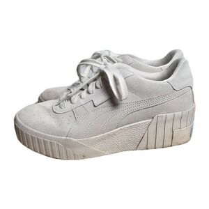 Puma‎ Cream Gray Cali Wedge Platform Womens Suede Running Shoes Size 10